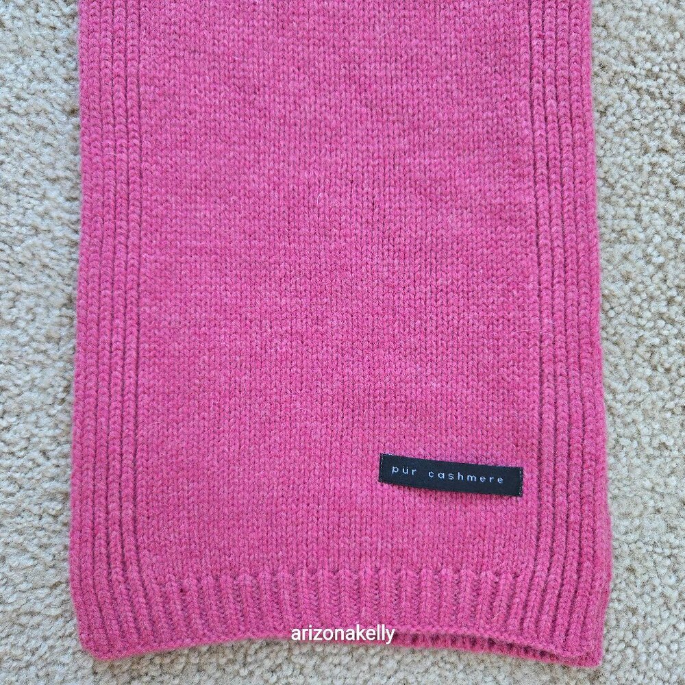 Pur Cashmere Pink Knit Scarf With Ribbed Border